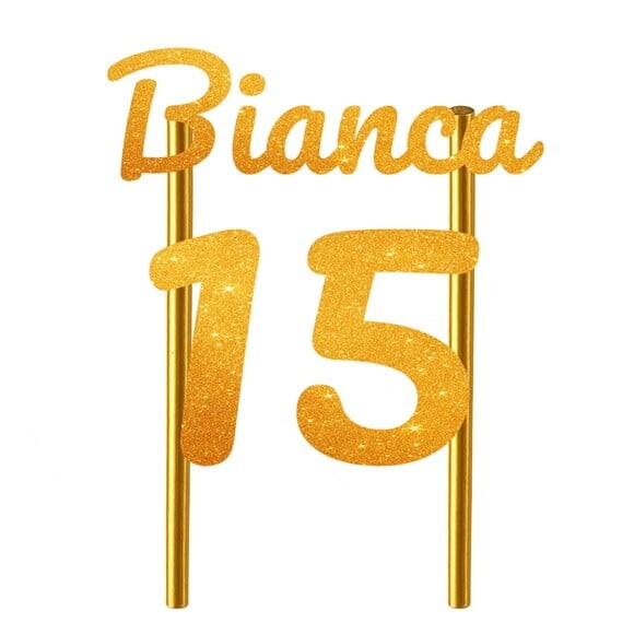 Topo de Bolo 15 Anos Glitter Nome Bianca