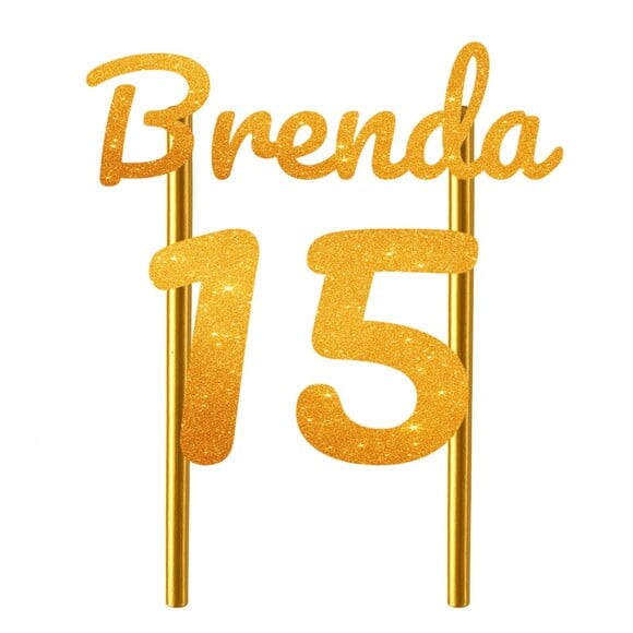 Topo de Bolo 15 Anos Glitter Nome Brenda