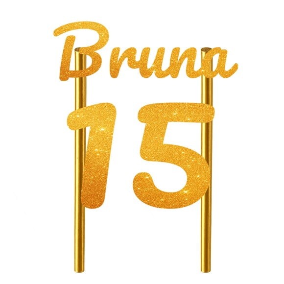Topo de Bolo 15 Anos Glitter Nome Bruna