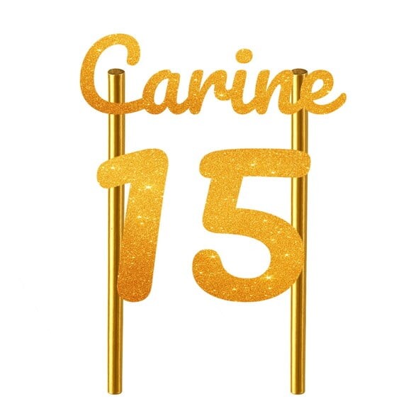 Topo de Bolo 15 Anos Glitter Nome Carine