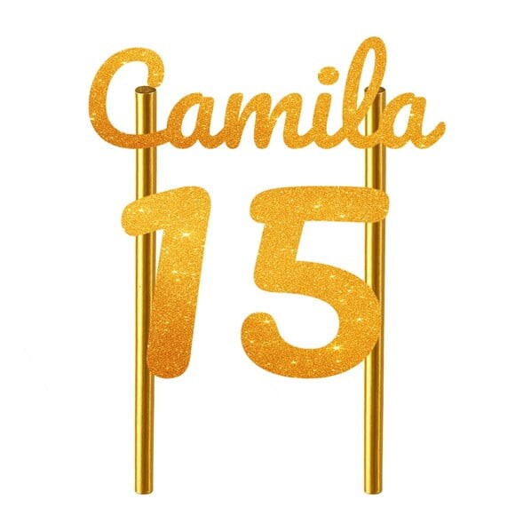 Topo de Bolo 15 Anos Glitter Nome Camila