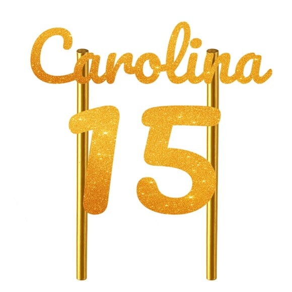 Topo de Bolo 15 Anos Glitter Nome Carolina