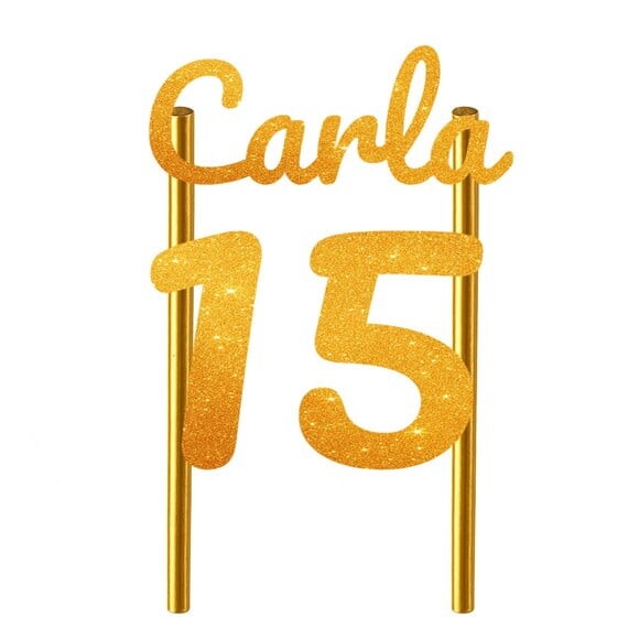Topo de Bolo 15 Anos Glitter Nome Carla