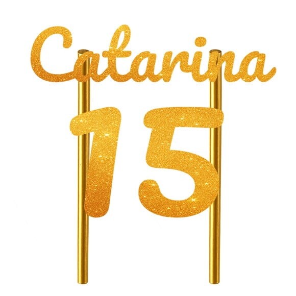 Topo de Bolo 15 Anos Glitter Nome Catarina