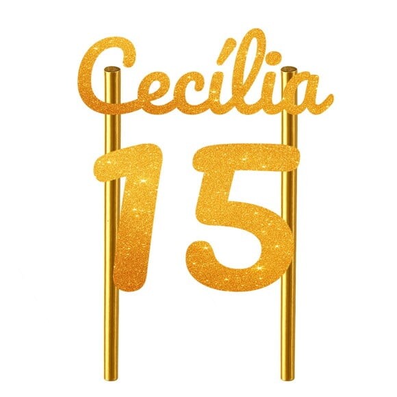 Topo de Bolo 15 Anos Glitter Nome Cecília