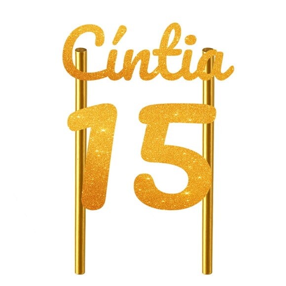 Topo de Bolo 15 Anos Glitter Nome Cíntia