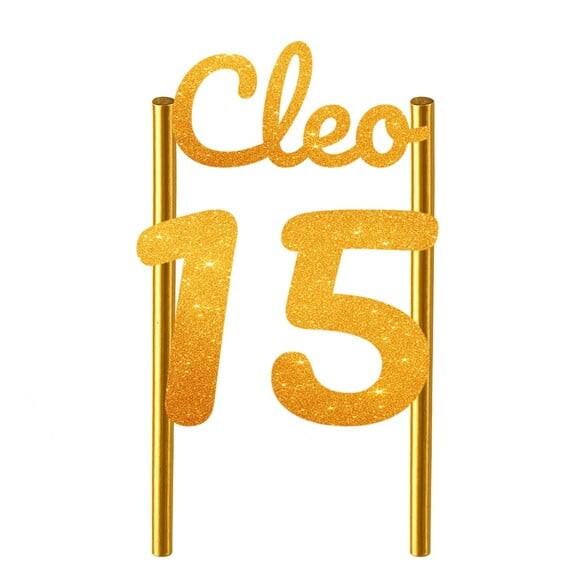 Topo de Bolo 15 Anos Glitter Nome Cleo