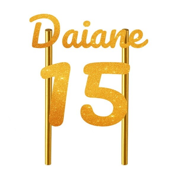 Topo de Bolo 15 Anos Glitter Nome Daiane