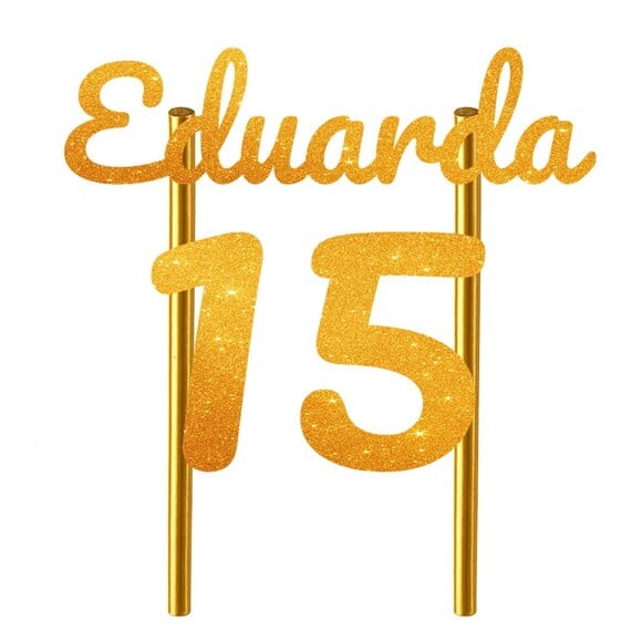 Topo de Bolo 15 Anos Glitter Nome Eduarda