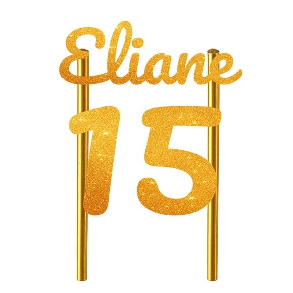 Topo de Bolo 15 Anos Glitter Nome Eliane