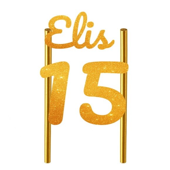 Topo de Bolo 15 Anos Glitter Nome Elis