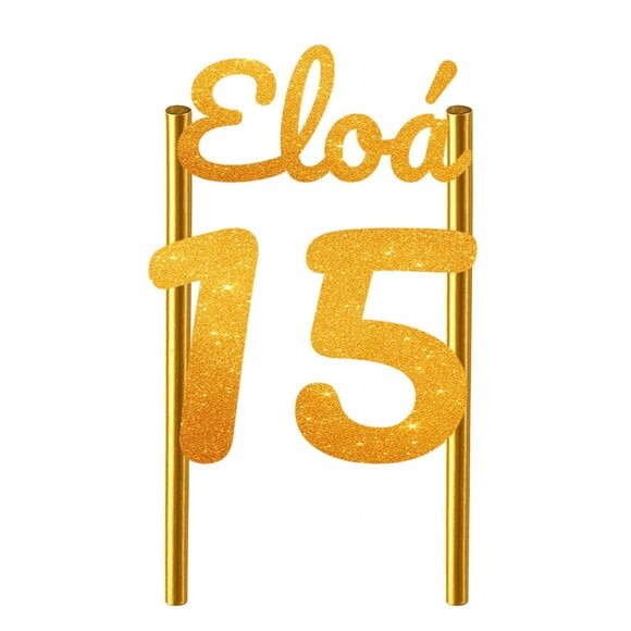 Topo de Bolo 15 Anos Glitter Nome Eloá