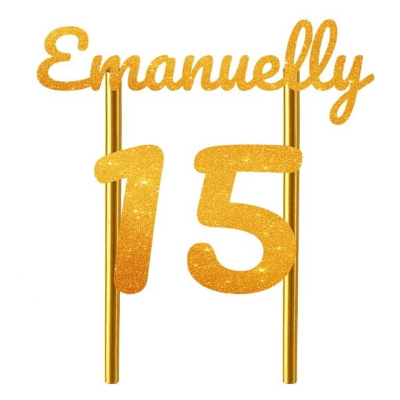 Topo de Bolo 15 Anos Glitter Nome Emanuelly