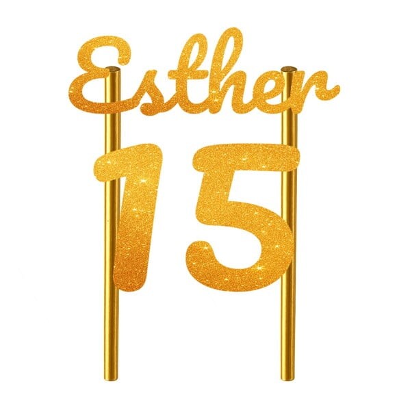 Topo de Bolo 15 Anos Glitter Nome Esther