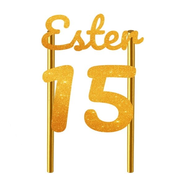 Topo de Bolo 15 Anos Glitter Nome Ester