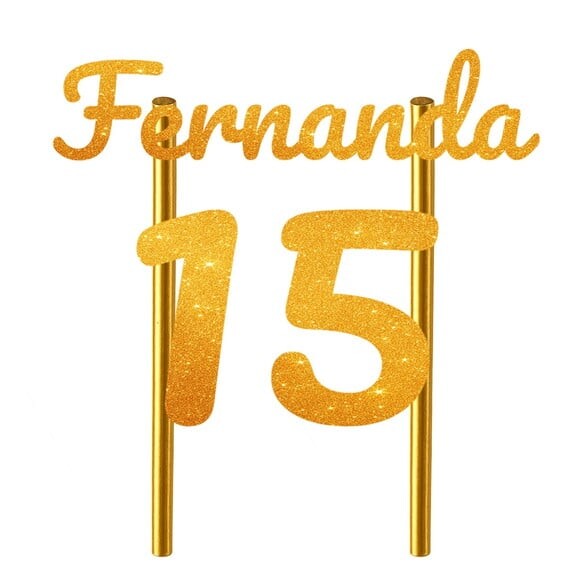 Topo de Bolo 15 Anos Glitter Nome Fernanda
