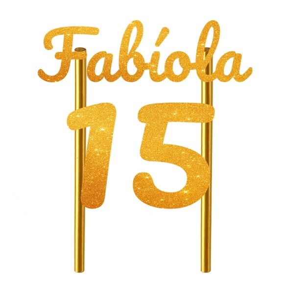 Topo de Bolo 15 Anos Glitter Nome Fabíola