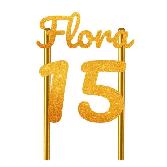 Topo de Bolo 15 Anos Glitter Nome Flora