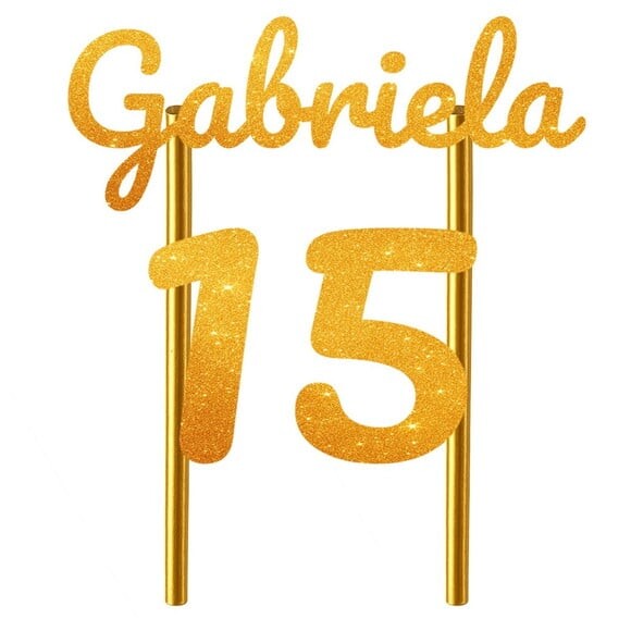 Topo de Bolo 15 Anos Glitter Nome Gabriela