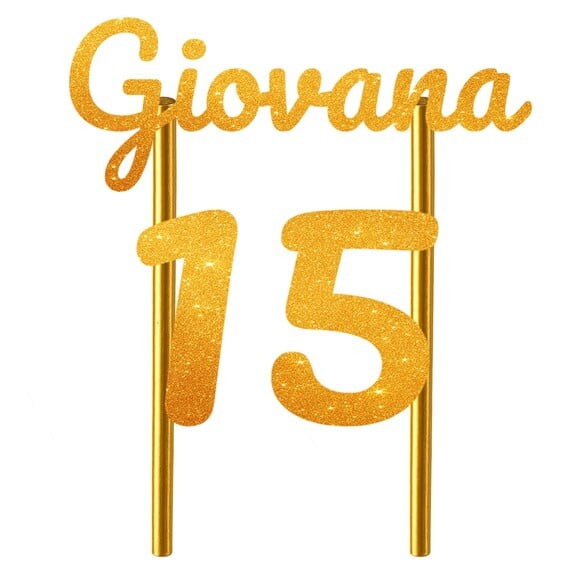 Topo de Bolo 15 Anos Glitter Nome Giovana