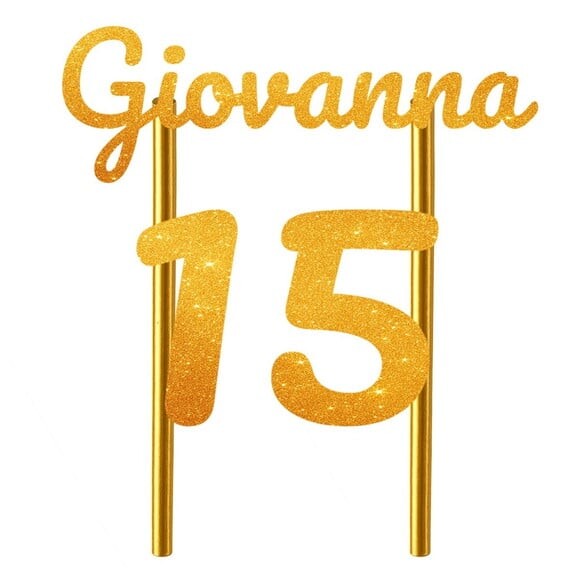 Topo de Bolo 15 Anos Glitter Nome Giovanna