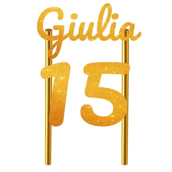 Topo de Bolo 15 Anos Glitter Nome Giulia