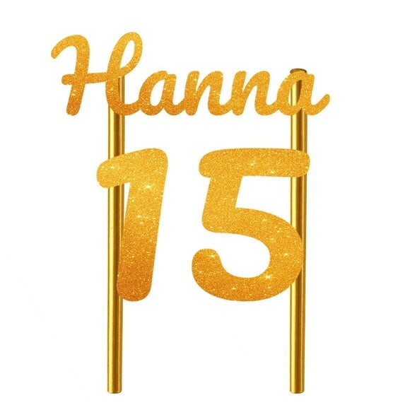 Topo de Bolo 15 Anos Glitter Nome Hanna
