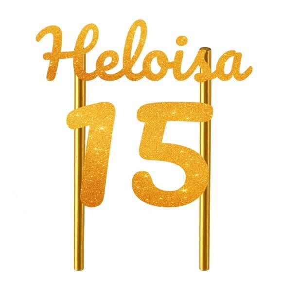 Topo de Bolo 15 Anos Glitter Nome Heloisa