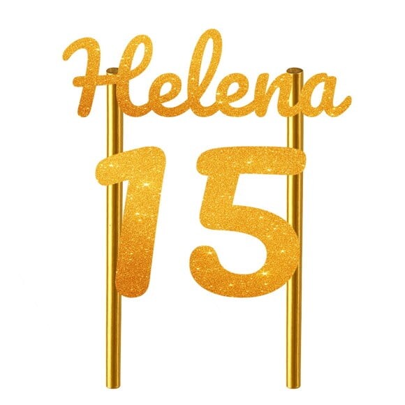 Topo de Bolo 15 Anos Glitter Nome Helena