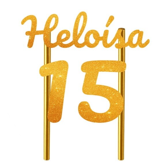 Topo de Bolo 15 Anos Glitter Nome Heloísa