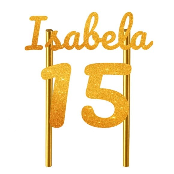 Topo de Bolo 15 Anos Glitter Nome Isabela