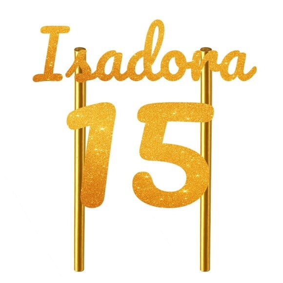 Topo de Bolo 15 Anos Glitter Nome Isadora
