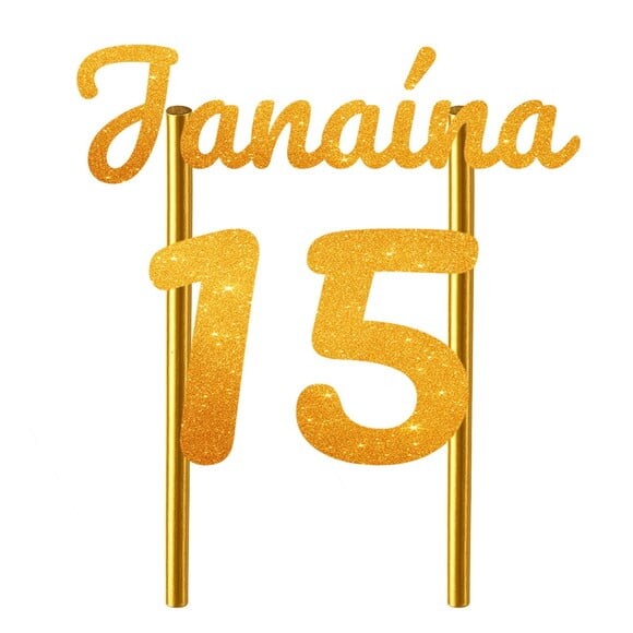 Topo de Bolo 15 Anos Glitter Nome Janaína