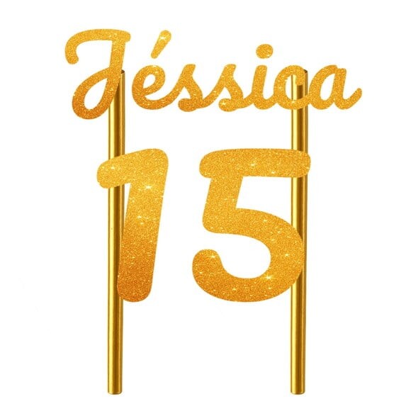 Topo de Bolo 15 Anos Glitter Nome Jéssica