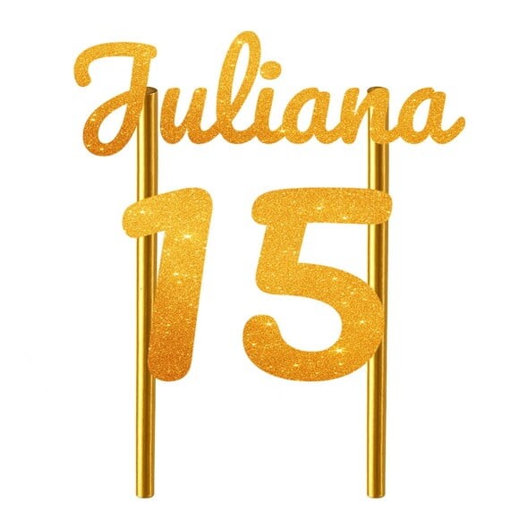 Topo de Bolo 15 Anos Glitter Nome Juliana