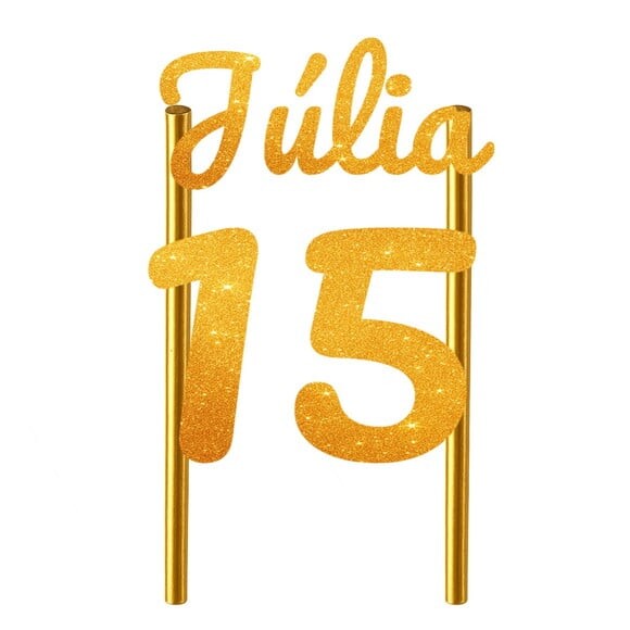 Topo de Bolo 15 Anos Glitter Nome Júlia