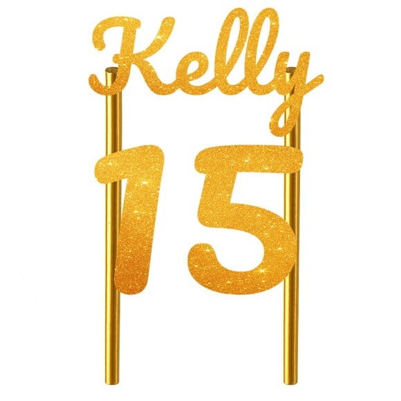 Topo de Bolo 15 Anos Glitter Nome Kelly