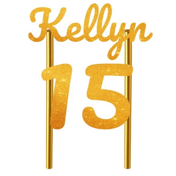 Topo de Bolo 15 Anos Glitter Nome Kellyn