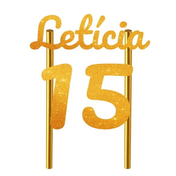 Topo de Bolo 15 Anos Glitter Nome Letícia