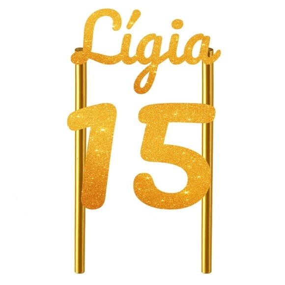 Topo de Bolo 15 Anos Glitter Nome Lígia