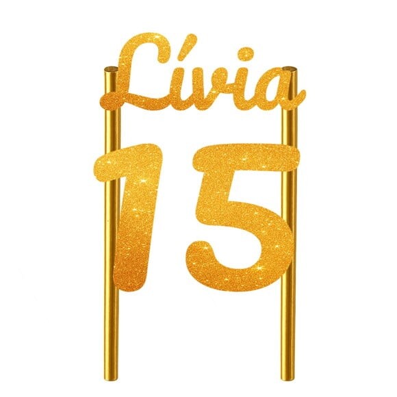 Topo de Bolo 15 Anos Glitter Nome Lívia