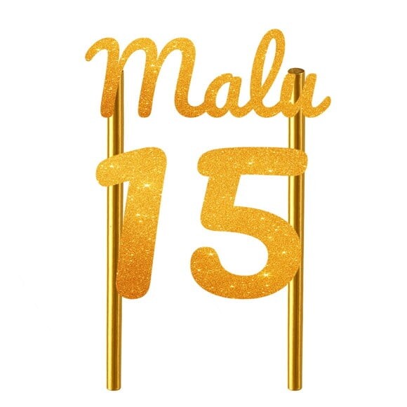 Topo de Bolo 15 Anos Glitter Nome Malu