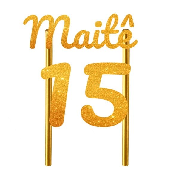 Topo de Bolo 15 Anos Glitter Nome Maitê