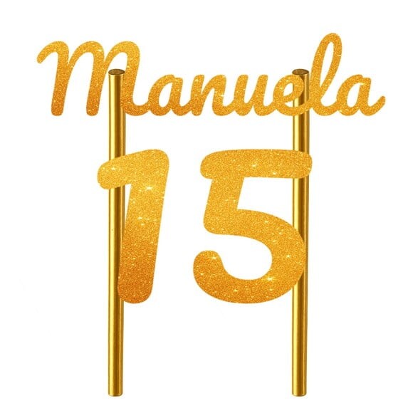 Topo de Bolo 15 Anos Glitter Nome Manuela