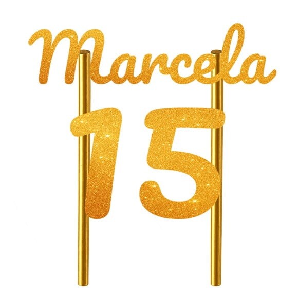Topo de Bolo 15 Anos Glitter Nome Marcela