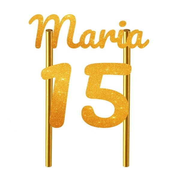Topo de Bolo 15 Anos Glitter Nome Maria