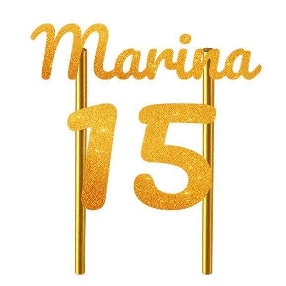Topo de Bolo 15 Anos Glitter Nome Marina