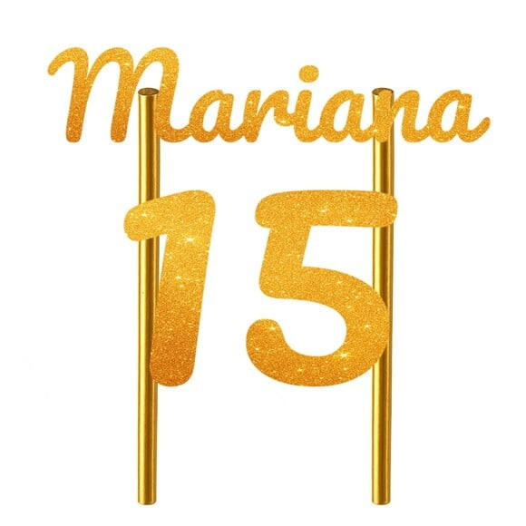 Topo de Bolo 15 Anos Glitter Nome Mariana