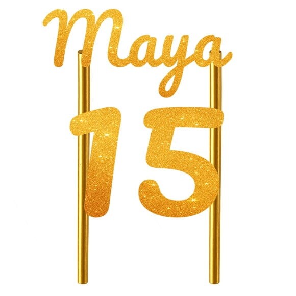 Topo de Bolo 15 Anos Glitter Nome Maya