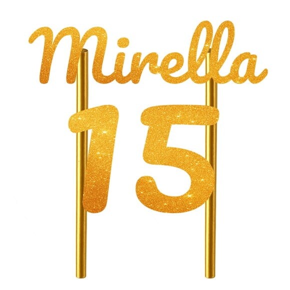 Topo de Bolo 15 Anos Glitter Nome Mirella